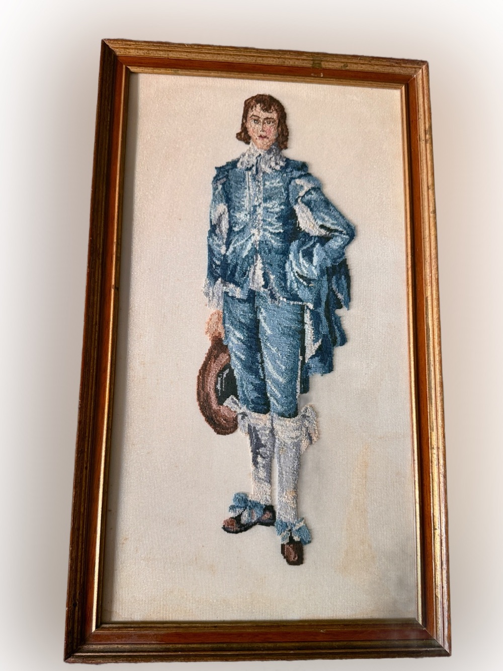 Vintage Blue Boy Needlepoint Wall Art Signed